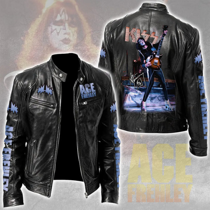 LIMITED EDITION - NEW CUSTOMIZED KISS X ACE FREHLEY MOTORCYCLE LEATHER JACKET