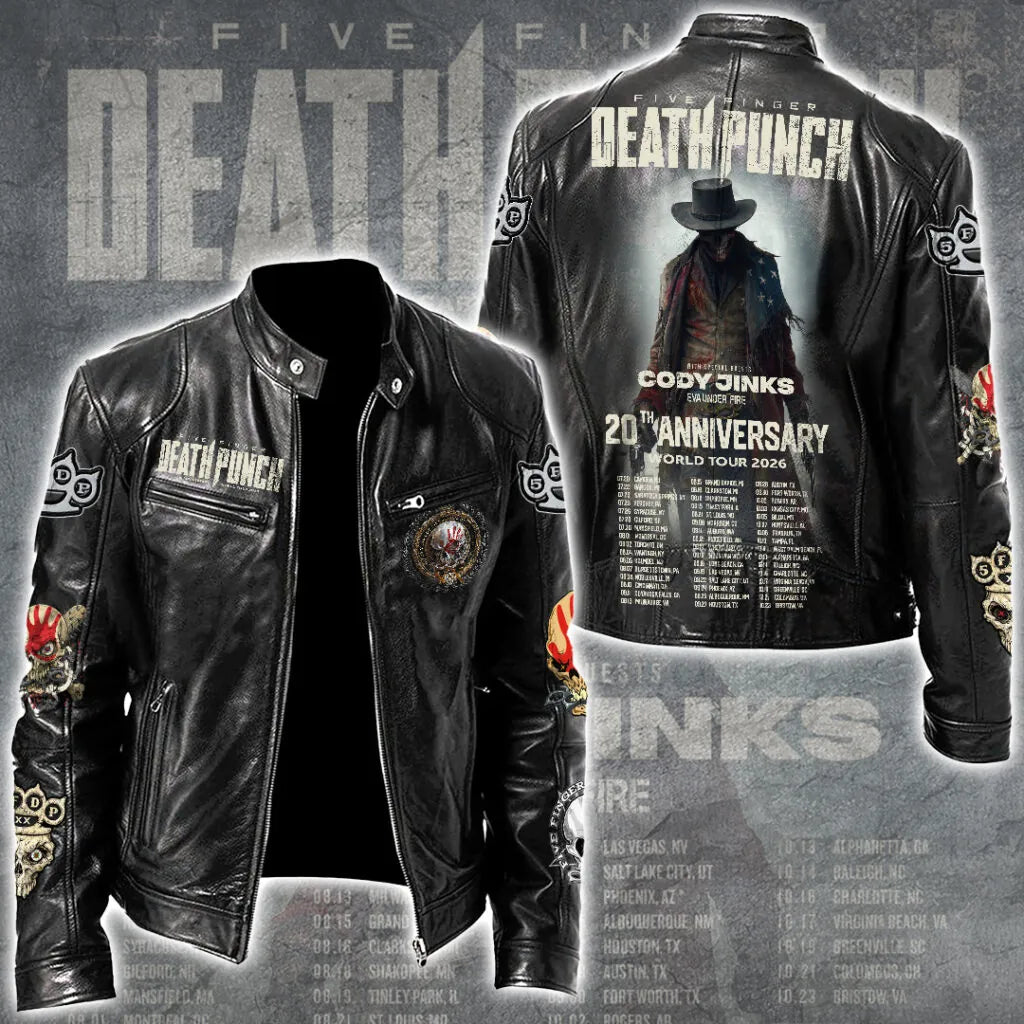 LIMITED EDITION - NEW CUSTOMIZED FIVE FINGER DEATH PUNCH MOTORCYCLE LEATHER JACKET