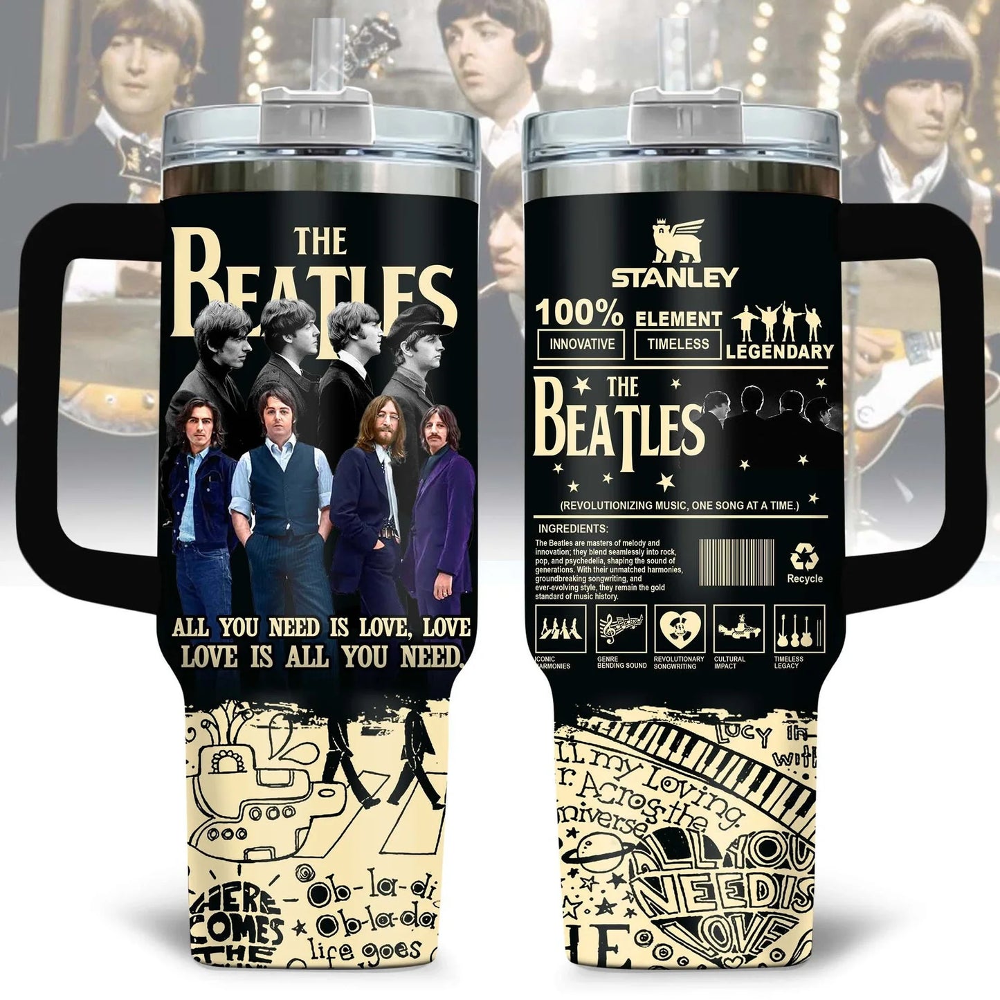 LIMITED EDITION - NEW CUSTOMIZED THE BEATLES TUMBLER CUP