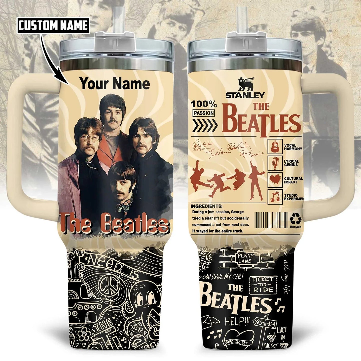 LIMITED EDITION - NEW CUSTOMIZED THE BEATLES TUMBLER CUP