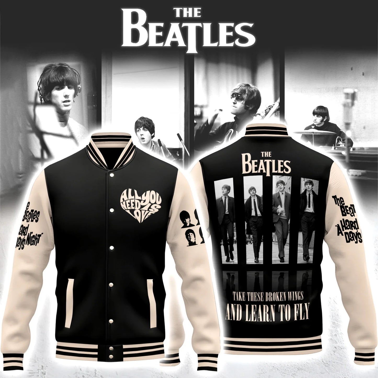 LIMITED EDITION - NEW CUSTOMIZED THE BEATLES SATIN VARSITY & BASEBALL JACKET