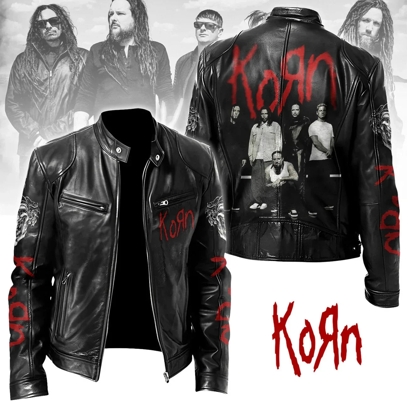 LIMITED EDITION - NEW CUSTOMIZED KORN MOTORCYCLE LEATHER JACKET