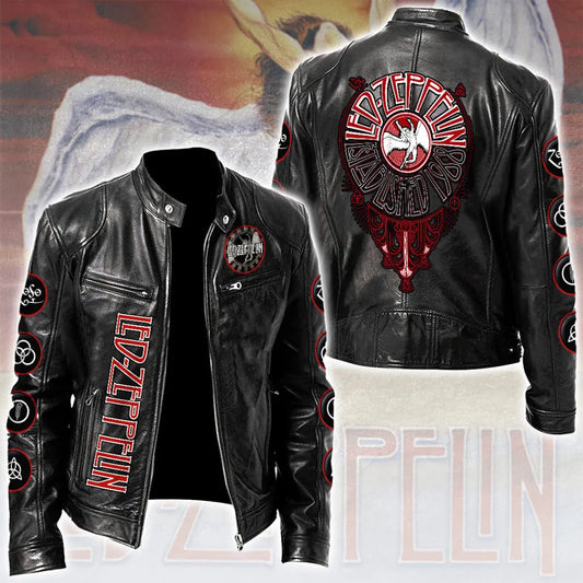 LIMITED EDITION - NEW CUSTOMIZED LED ZEPPELIN MOTORCYCLE LEATHER JACKET