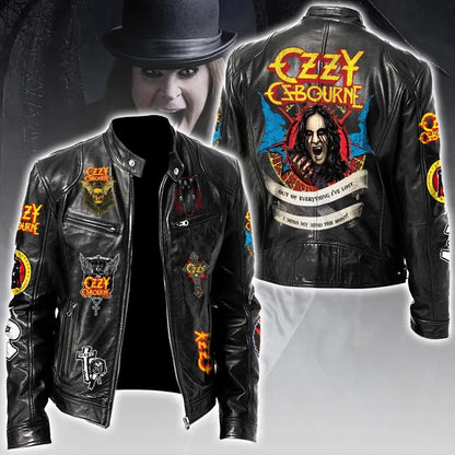 LIMITED EDITION - NEW CUSTOMIZED OZZY OSBOURNE X BLACK SABBATH MOTORCYCLE LEATHER JACKET