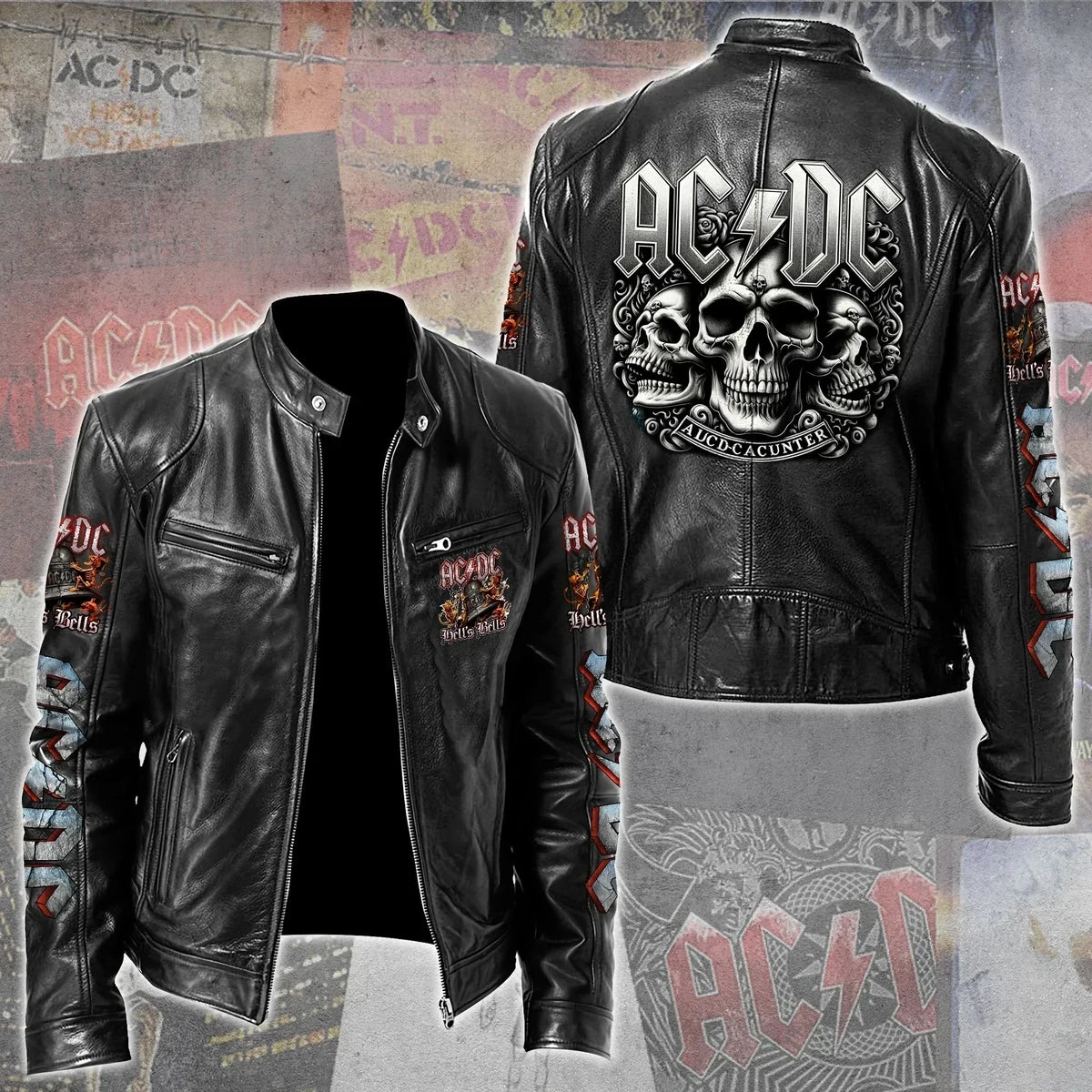 LIMITED EDITION - NEW CUSTOMIZED AC/DC MOTORCYCLE LEATHER JACKET