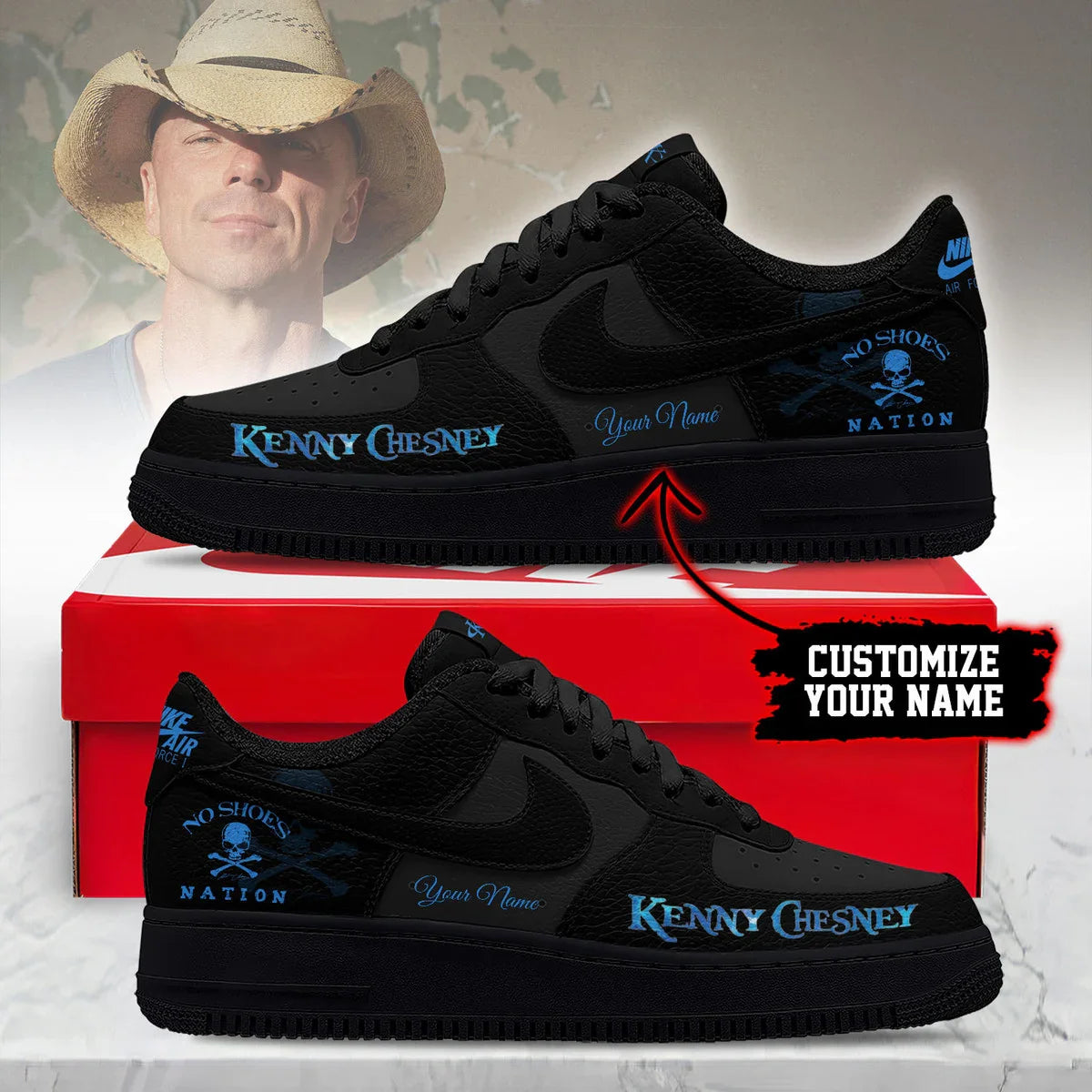 LIMITED EDITION - NEW CUSTOMIZED KENNY CHESNEY AF1 SHOES