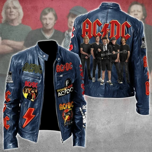 LIMITED EDITION - NEW CUSTOMIZED AC/DC MOTORCYCLE LEATHER JACKET