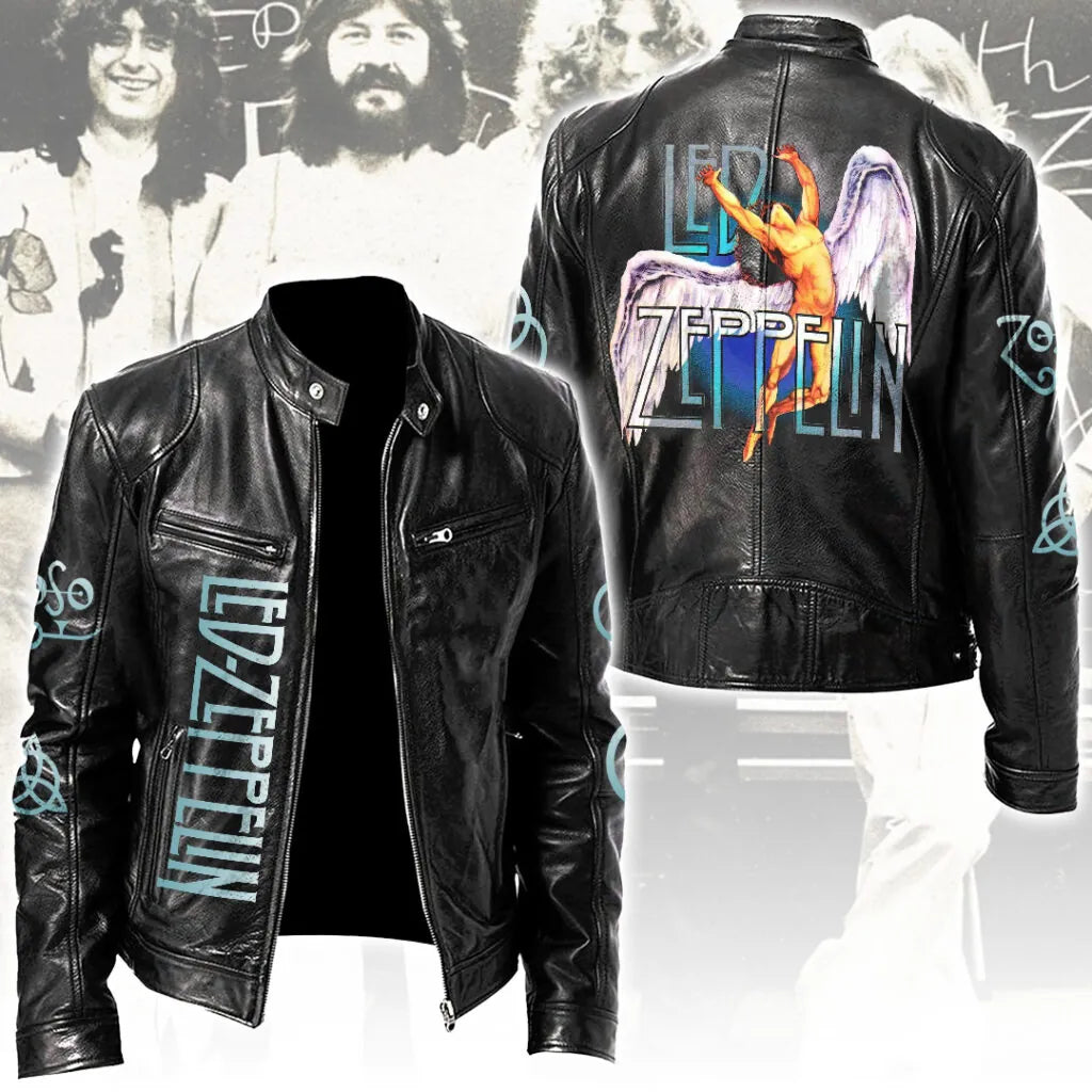 LIMITED EDITION - NEW CUSTOMIZED LED ZEPPELIN MOTORCYCLE LEATHER JACKET