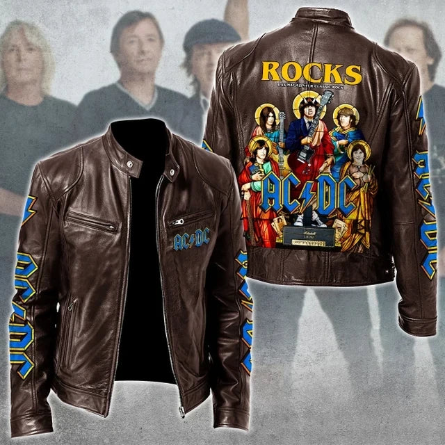 LIMITED EDITION - NEW CUSTOMIZED AC/DC MOTORCYCLE LEATHER JACKET