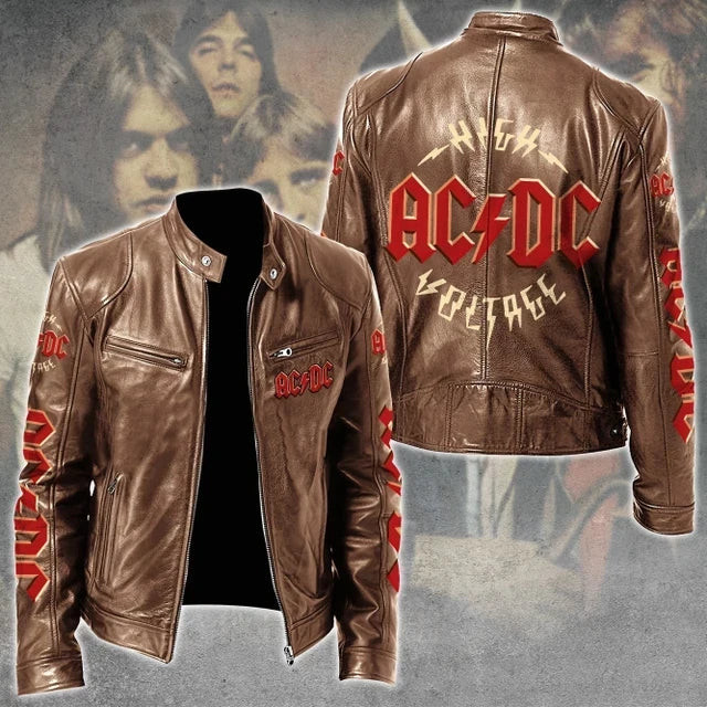 LIMITED EDITION - NEW CUSTOMIZED AC/DC MOTORCYCLE LEATHER JACKET