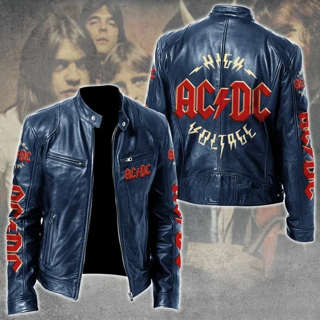 LIMITED EDITION - NEW CUSTOMIZED AC/DC MOTORCYCLE LEATHER JACKET