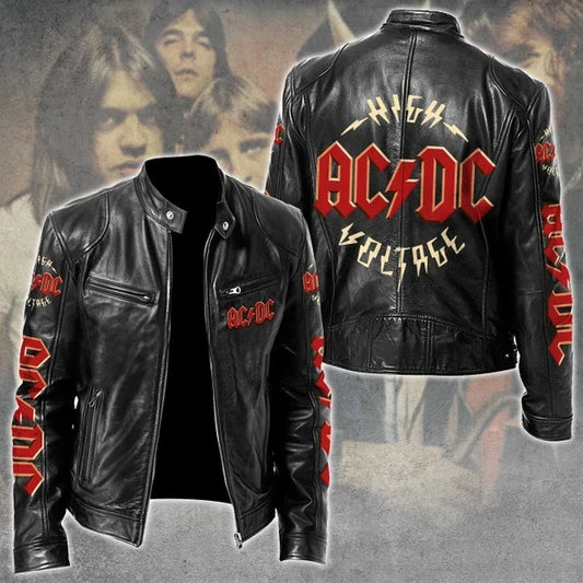 LIMITED EDITION - NEW CUSTOMIZED AC/DC MOTORCYCLE LEATHER JACKET