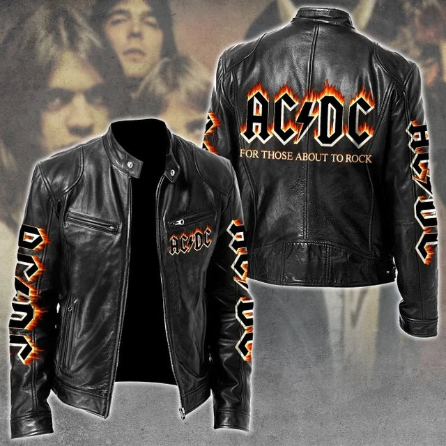 LIMITED EDITION - NEW CUSTOMIZED AC/DC MOTORCYCLE LEATHER JACKET