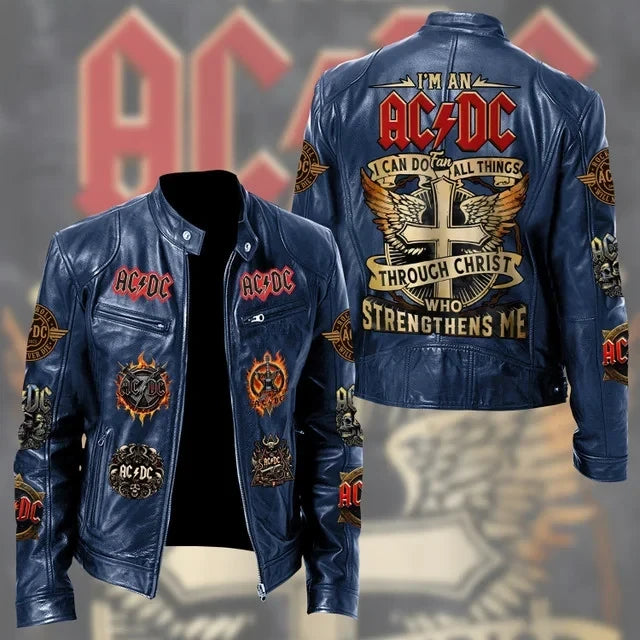 LIMITED EDITION - NEW CUSTOMIZED AC/DC MOTORCYCLE LEATHER JACKET