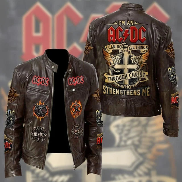 LIMITED EDITION - NEW CUSTOMIZED AC/DC MOTORCYCLE LEATHER JACKET