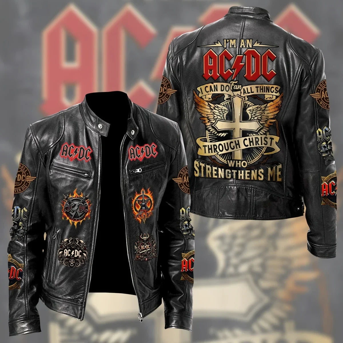 LIMITED EDITION - NEW CUSTOMIZED AC/DC MOTORCYCLE LEATHER JACKET