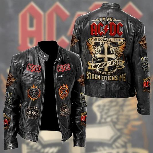 LIMITED EDITION - NEW CUSTOMIZED AC/DC MOTORCYCLE LEATHER JACKET