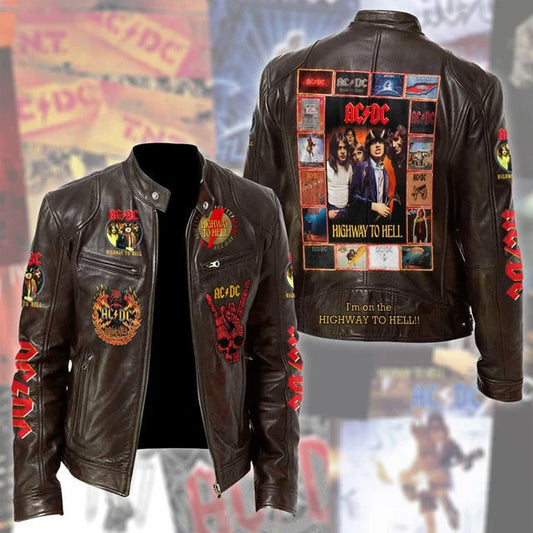 LIMITED EDITION - NEW CUSTOMIZED AC/DC MOTORCYCLE LEATHER JACKET