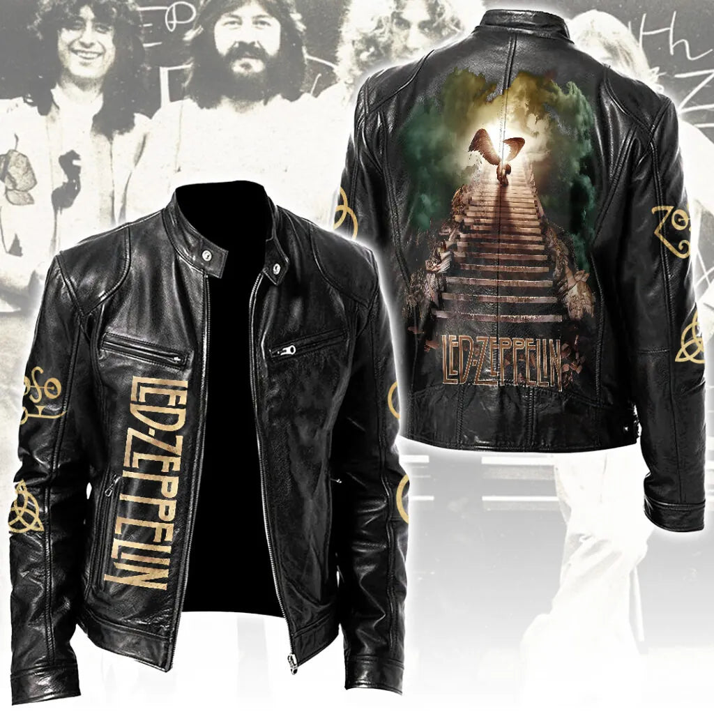 LIMITED EDITION - NEW CUSTOMIZED LED ZEPPELIN MOTORCYCLE LEATHER JACKET
