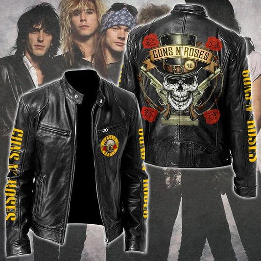 LIMITED EDITION - NEW CUSTOMIZED GUNS N’ ROSES MOTORCYCLE LEATHER JACKET