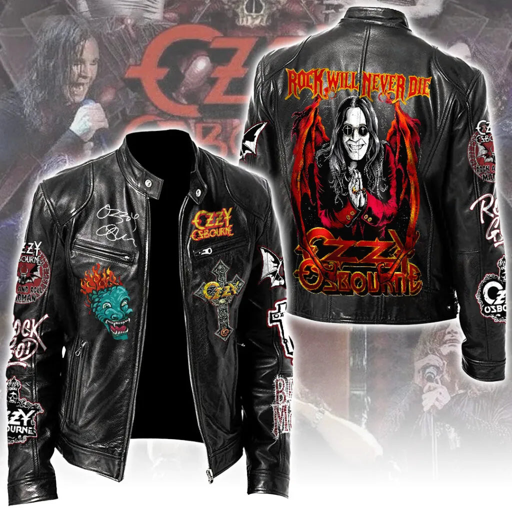 LIMITED EDITION - NEW CUSTOMIZED OZZY OSBOURNE X BLACK SABBATH MOTORCYCLE LEATHER JACKET