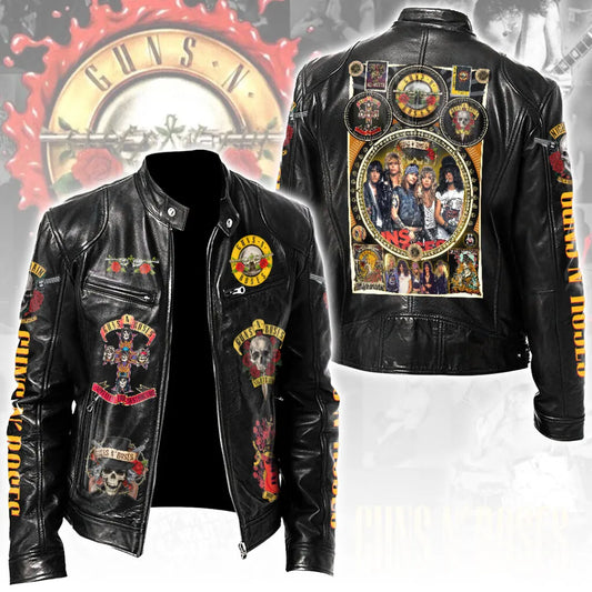LIMITED EDITION - NEW CUSTOMIZED GUNS N’ ROSES MOTORCYCLE LEATHER JACKET