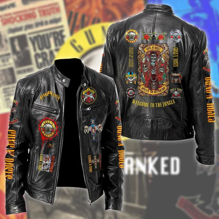 LIMITED EDITION - NEW CUSTOMIZED GUNS N’ ROSES MOTORCYCLE LEATHER JACKET