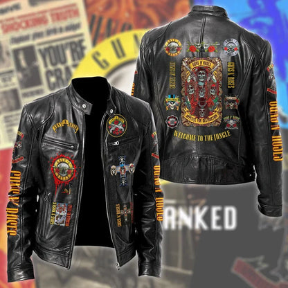 LIMITED EDITION - NEW CUSTOMIZED GUNS N’ ROSES MOTORCYCLE LEATHER JACKET