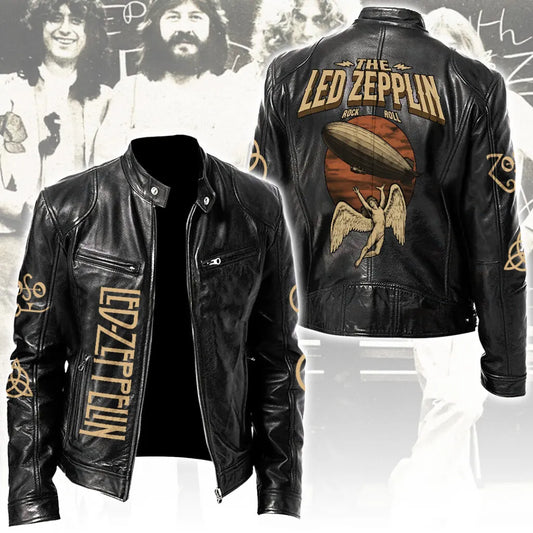 LIMITED EDITION - NEW CUSTOMIZED LED ZEPPELIN MOTORCYCLE LEATHER JACKET