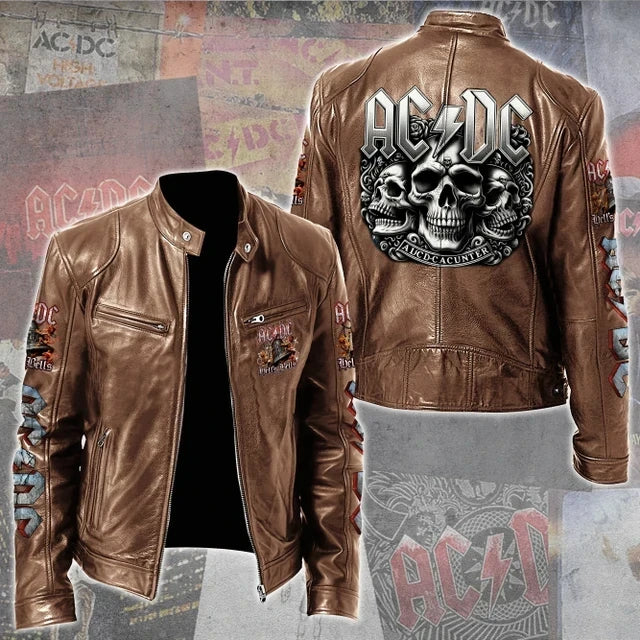 LIMITED EDITION - NEW CUSTOMIZED AC/DC MOTORCYCLE LEATHER JACKET