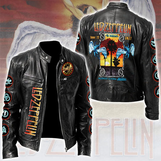 LIMITED EDITION - NEW CUSTOMIZED LED ZEPPELIN MOTORCYCLE LEATHER JACKET