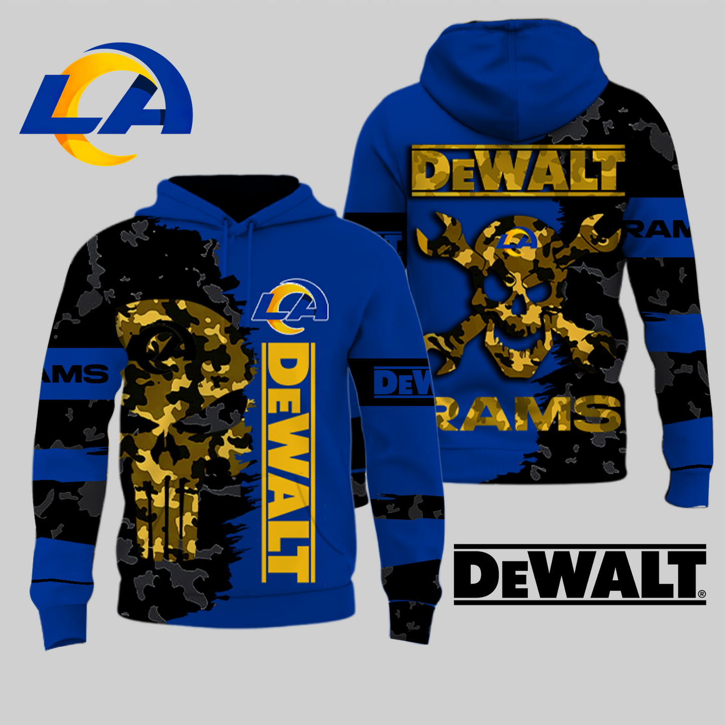 LIMITED EDITION - NEW CUSTOMIZED NFL22 LAR LOS ANGELES RAMS DEWALT UNISEX T-SHIRT, POLO, HOODIE & JACKETS