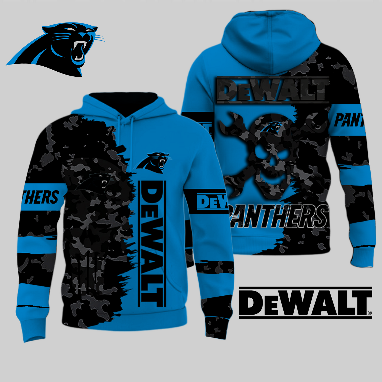 LIMITED EDITION - NEW CUSTOMIZED NFL23 CLP CAROLINA PANTHERS DEWALT UNISEX T-SHIRT, POLO, HOODIE & JACKETS