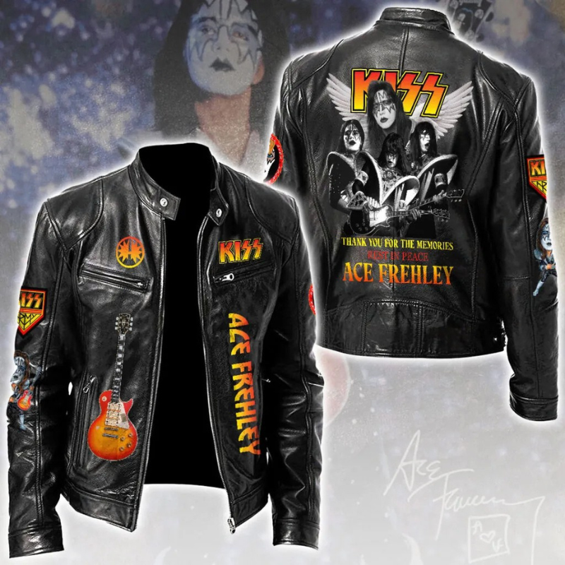 LIMITED EDITION - NEW CUSTOMIZED KISS X ACE FREHLEY MOTORCYCLE LEATHER JACKET