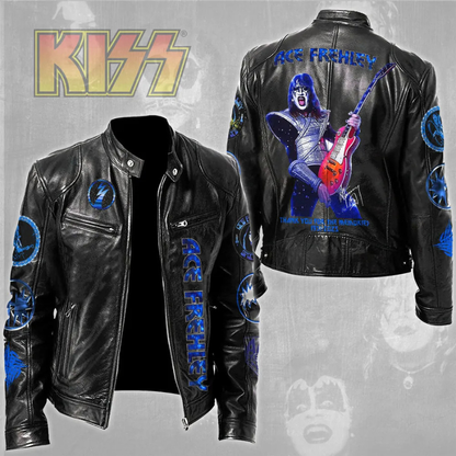 LIMITED EDITION - NEW CUSTOMIZED KISS X ACE FREHLEY MOTORCYCLE LEATHER JACKET