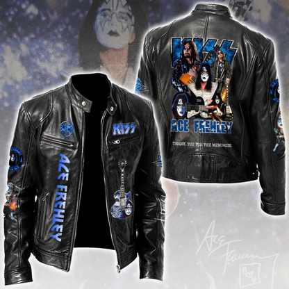 LIMITED EDITION - NEW CUSTOMIZED KISS X ACE FREHLEY MOTORCYCLE LEATHER JACKET