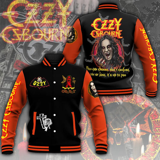 LIMITED EDITION - NEW CUSTOMIZED BLACK SABBATH x OZZY OSBOURNE SATIN VARSITY & BASEBALL JACKET