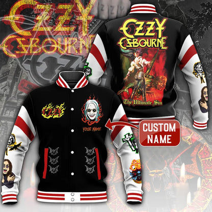 LIMITED EDITION - NEW CUSTOMIZED BLACK SABBATH x OZZY OSBOURNE SATIN VARSITY & BASEBALL JACKET