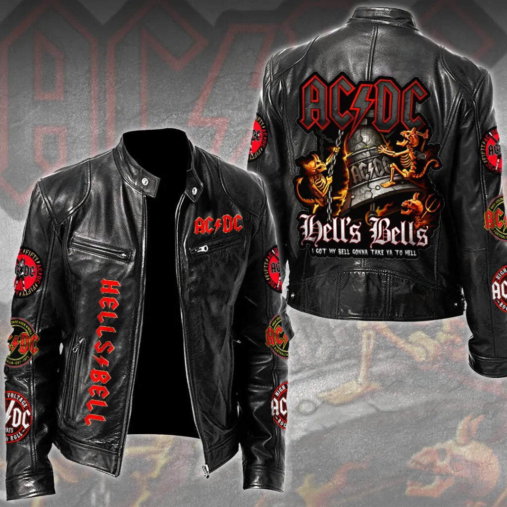 LIMITED EDITION - NEW CUSTOMIZED AC/DC MOTORCYCLE LEATHER JACKET