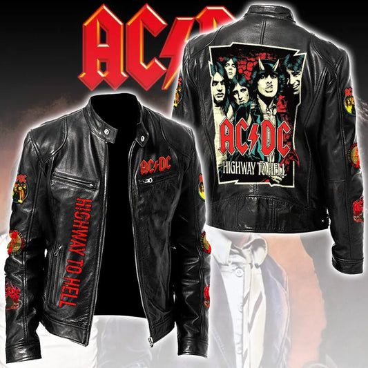 LIMITED EDITION - NEW CUSTOMIZED AC/DC MOTORCYCLE LEATHER JACKET