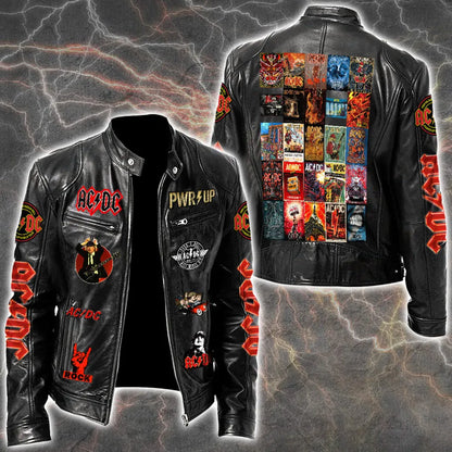LIMITED EDITION - NEW CUSTOMIZED AC/DC MOTORCYCLE LEATHER JACKET