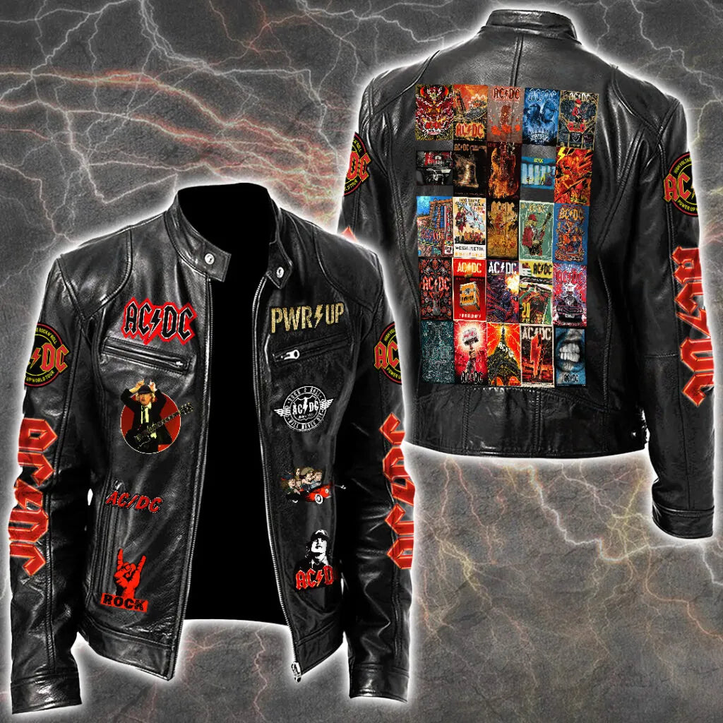 LIMITED EDITION - NEW CUSTOMIZED AC/DC MOTORCYCLE LEATHER JACKET