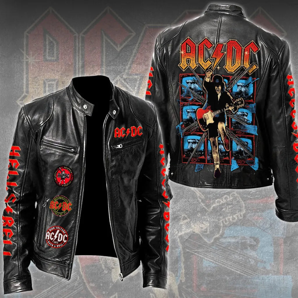 LIMITED EDITION - NEW CUSTOMIZED AC/DC MOTORCYCLE LEATHER JACKET