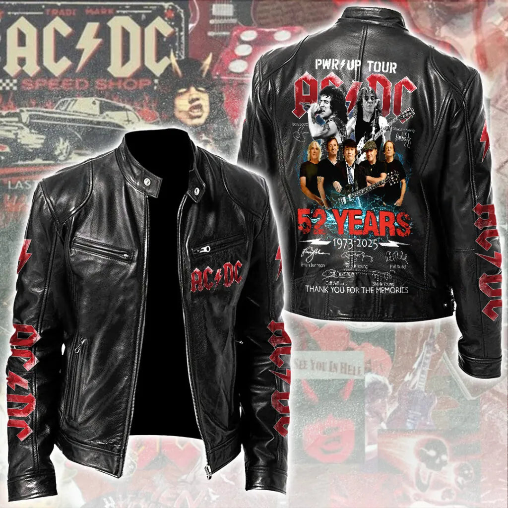 LIMITED EDITION - NEW CUSTOMIZED AC/DC MOTORCYCLE LEATHER JACKET