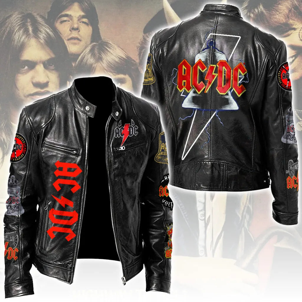 LIMITED EDITION - NEW CUSTOMIZED AC/DC MOTORCYCLE LEATHER JACKET