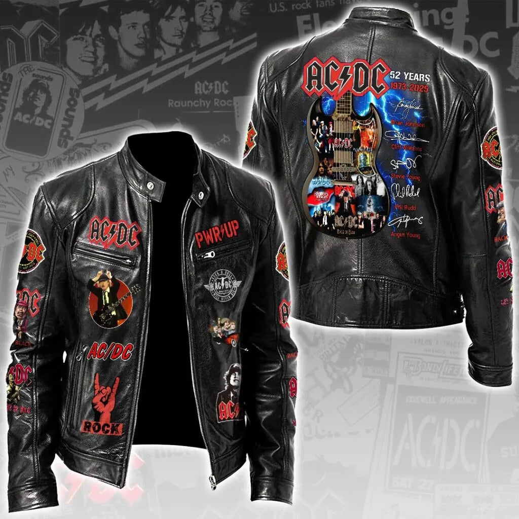 LIMITED EDITION - NEW CUSTOMIZED AC/DC MOTORCYCLE LEATHER JACKET