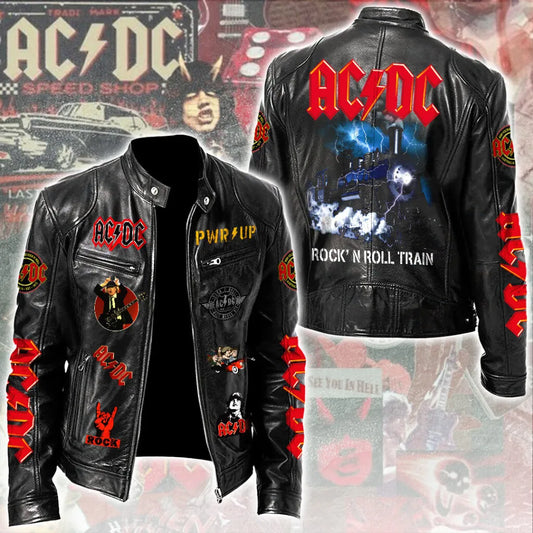 LIMITED EDITION - NEW CUSTOMIZED AC/DC MOTORCYCLE LEATHER JACKET