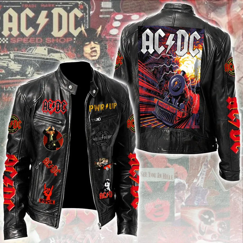 LIMITED EDITION - NEW CUSTOMIZED AC/DC MOTORCYCLE LEATHER JACKET