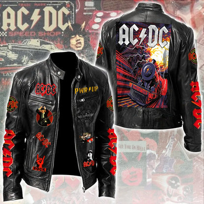 LIMITED EDITION - NEW CUSTOMIZED AC/DC MOTORCYCLE LEATHER JACKET