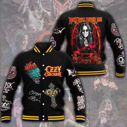 LIMITED EDITION - NEW CUSTOMIZED BLACK SABBATH x OZZY OSBOURNE SATIN VARSITY & BASEBALL JACKET